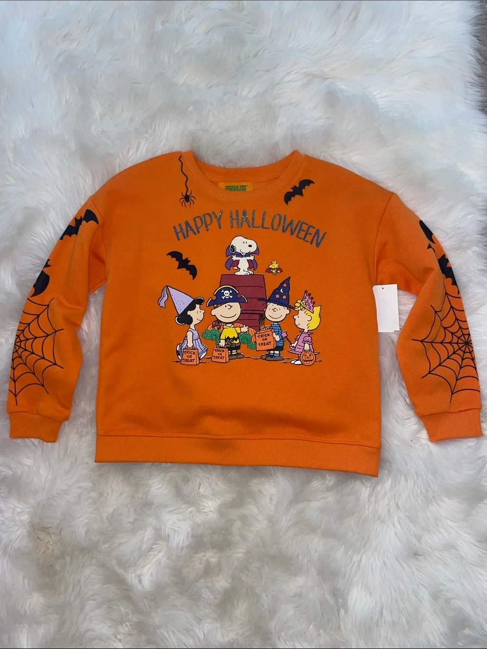 Peanuts Kids Orange Halloween Sweatshirt with Snoopy & Friends